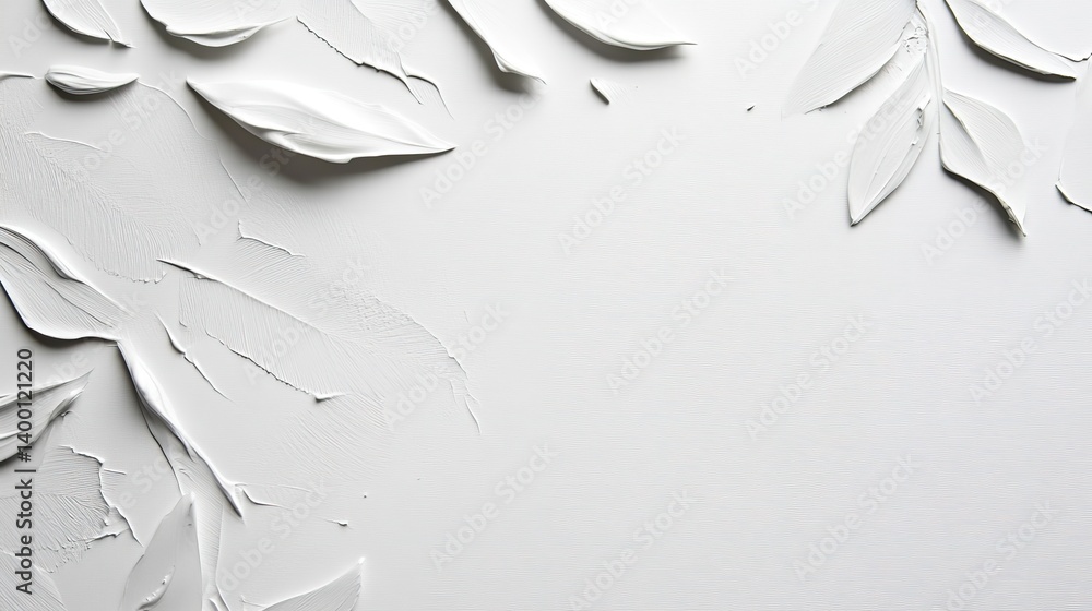 Poster artistic white background with leaf patterns textured design minimalist aesthetic studio environment