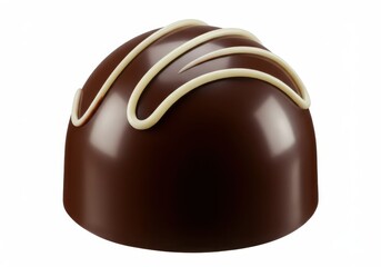 Obraz premium A single dark chocolate truffle with white chocolate drizzle on a white background in close up view