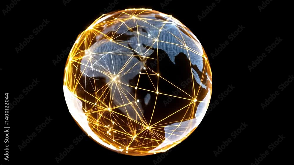 Aufkleber glowing global sphere with luminous network abstract background nodes representing digital connectiv