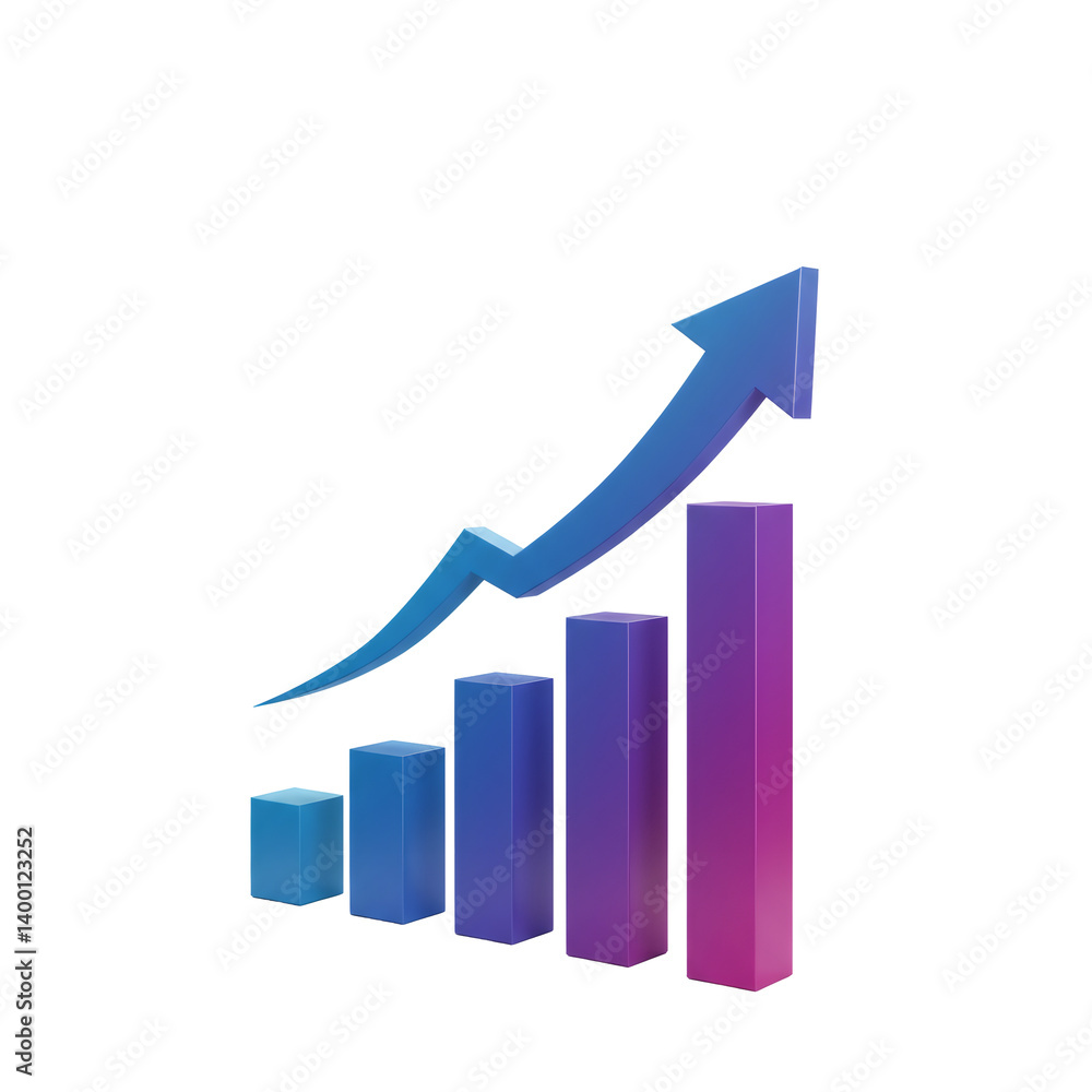 Poster 3d render of a rising bar graph showing growth