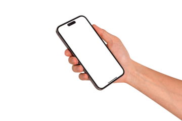 Hand showing smartphone with blank screen isolated. High quality studio shot. Concept for technology, business, finance and advertising.	
