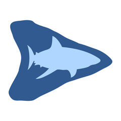 Vida marina. Silueta aislada de un tiburón blanco en un diente de tiburón	