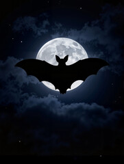 Bat silhouetted against full moon, night symbolism