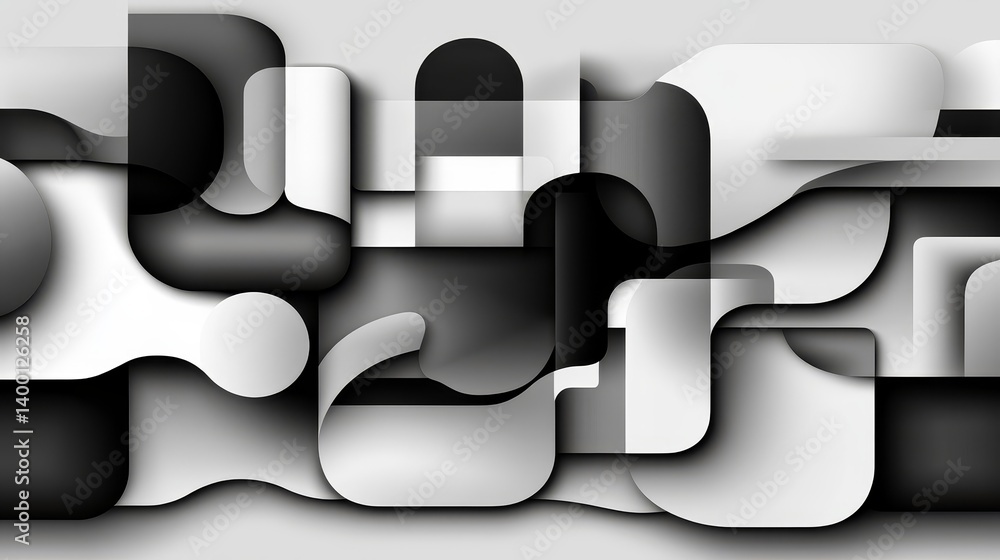 Aufkleber black and white abstract design, monochromatic visual masterpiece with intricate patterns