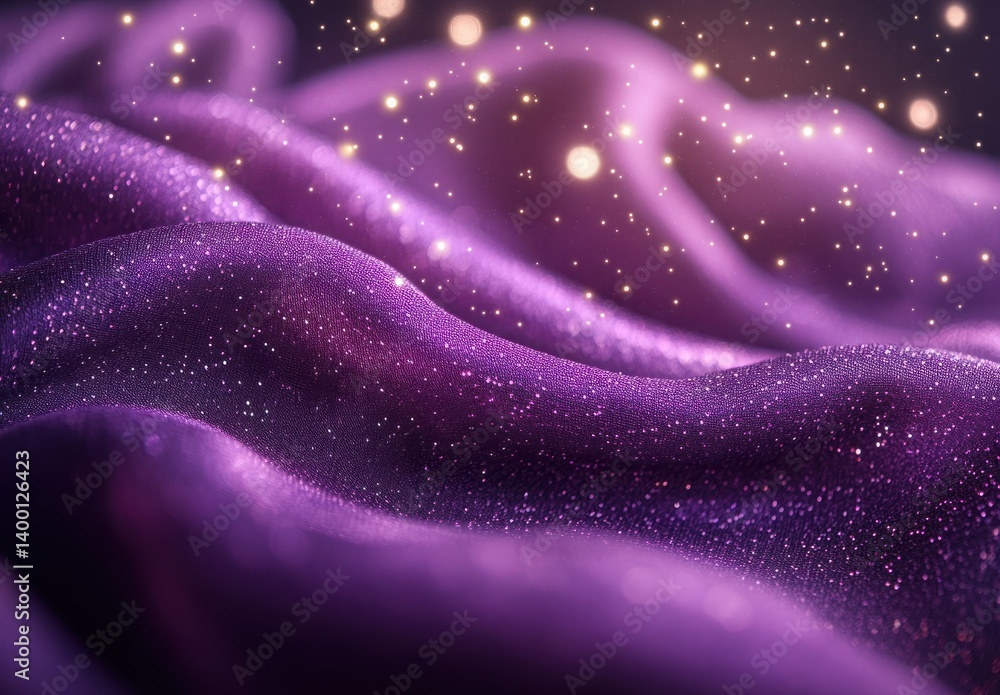 Aufkleber shimmering purple fabric with sparkling particles and soft waves in a dreamy background atmosphere