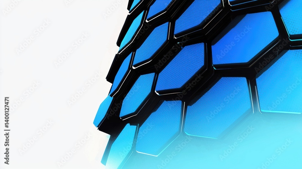Poster dynamic blue hexagonal structure abstract background graphic design modern aesthetic digital viewpoi