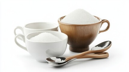 Fototapeta premium Sugar in cups and spoons, kitchen ingredients