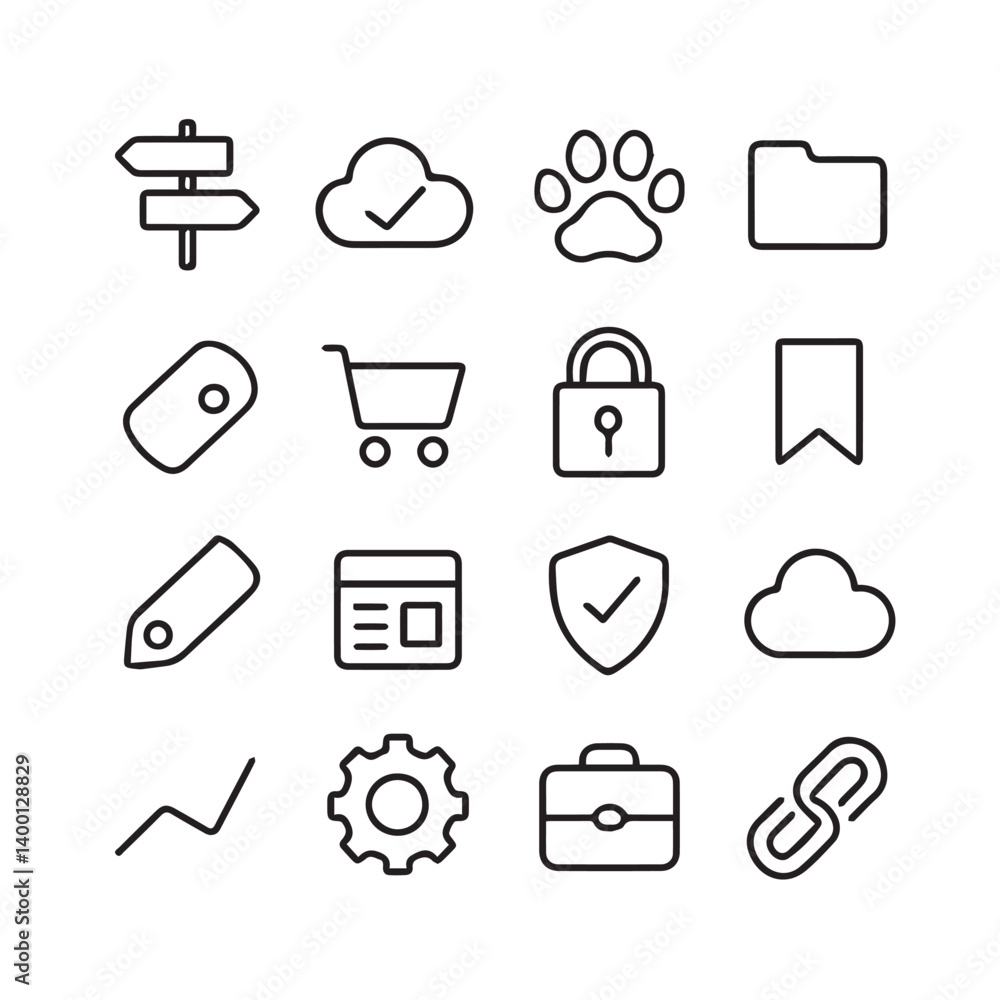Poster simple icon collection: a clean and cohesive set of icons representing essential digital concepts su
