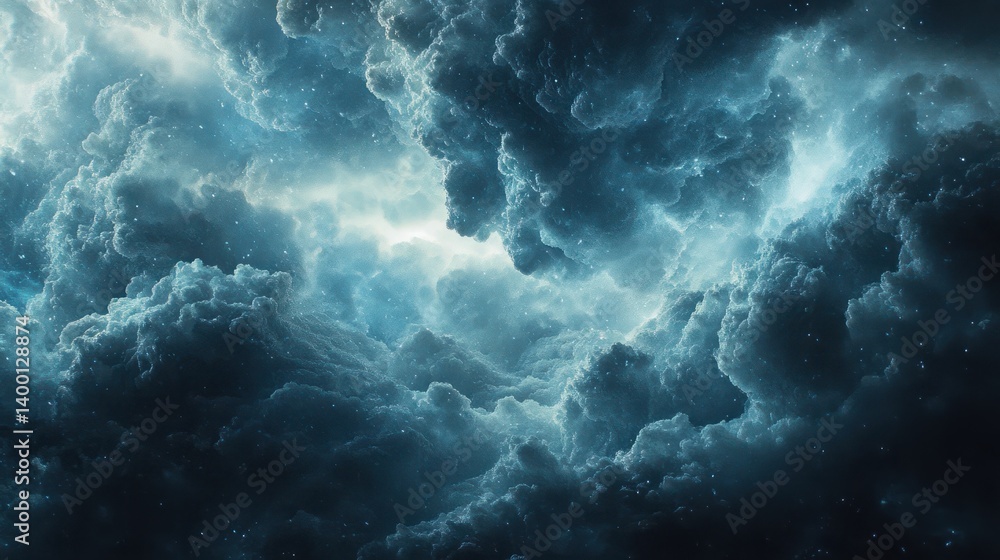 Poster dramatic stormy clouds in a dark sky with hints of light and depth for atmospheric backgrounds and v