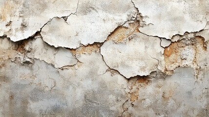 Fototapeta premium Eroded Grunge Wall Surface with Orange Rust Stains and Peeling Plaster. Abstract Textured Architecture Background