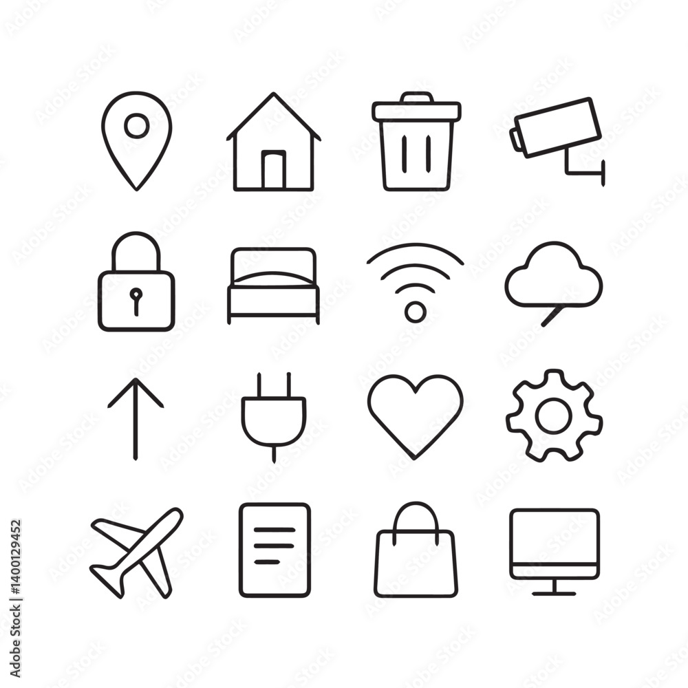 Poster digital interface icons: a collection of minimalist digital interface icons, each precisely crafted,