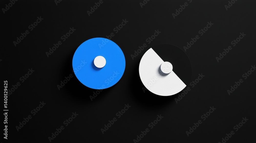 Poster Dynamic interaction of geometric shapes on black background abstract design digital art minimalist environment close-up view