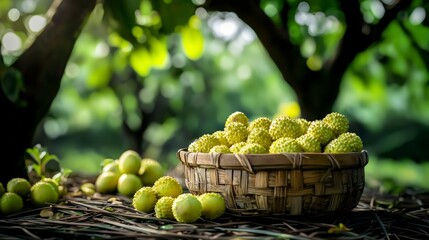 Harvesting lychee fruit in a lush orchard nature photography vibrant greenery close-up perspective