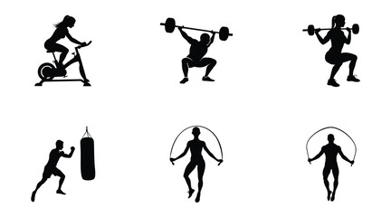 Obraz premium Fitness and Strength: Dynamic Silhouettes of Workout Activities