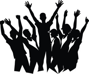 vector silhouettes Group of people cheering

