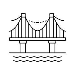 Suspension Bridge Icon Line Art Graphic Design Illustration of a Modern Bridge over Water