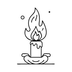 A Simple Line Drawing of a Burning Candle with a Large Flame and a Decorative Base