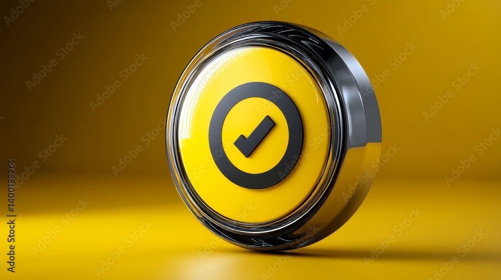 Poster bright yellow button with upward arrow, versatile icon for user interface design