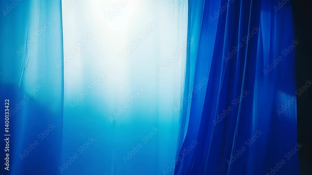 Poster abstract gradient of sheer blue and white fabric softly filtering window light in modern interior cr