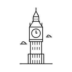 A Simple Line Drawing of the Famous London Landmark Big Ben Tower