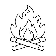 Simple Line Drawing of a Campfire with Cross Sticks and Flames