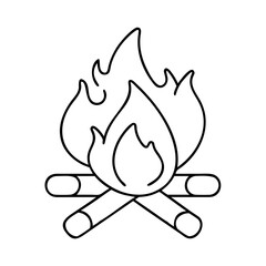 Simple Line Drawing of a Campfire with Flames Atop Two Logs