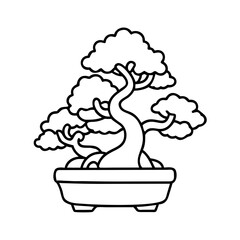 A Line Drawing of a Bonsai Tree in a Pot a Miniature Japanese Tree