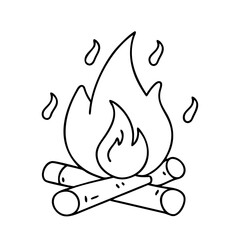 Campfire illustration line art simple drawing of a bonfire with flames and wooden logs