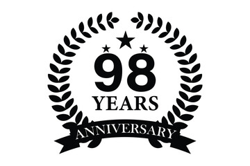 98 years anniversary icon with laurel wreath and number icon.