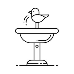 A Simple Line Drawing of a Bird Bath with a Bird Drinking Water
