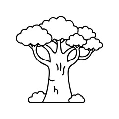 A Simple Line Drawing of a Large Mighty Tree with Lush Foliage