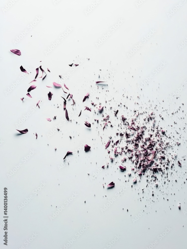 Poster delicate floral fragments scattered across a serene backdrop creating a captivating and ethereal com
