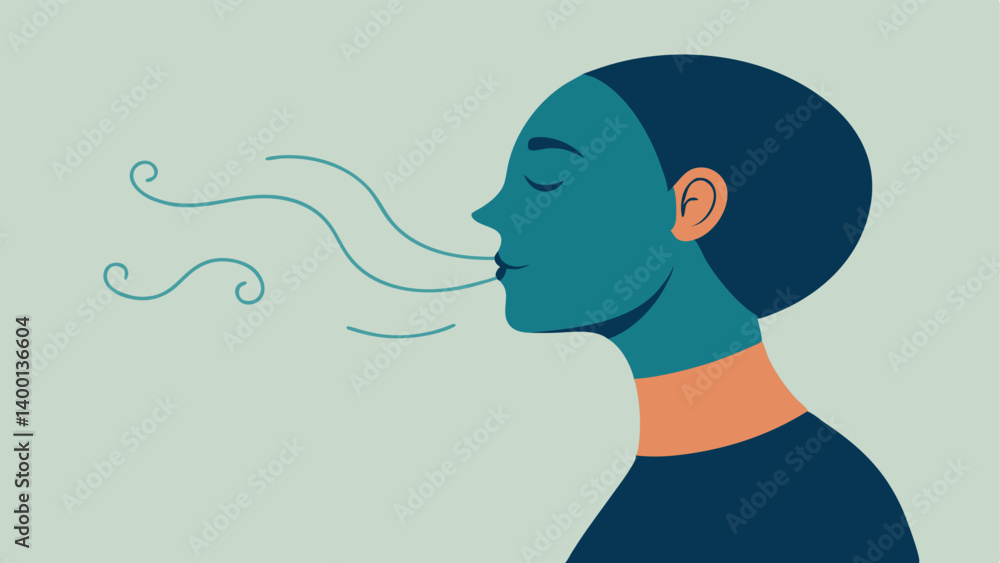 Aufkleber breathing techniques a side view of a person with a visible breath pattern showing inhaling and exha