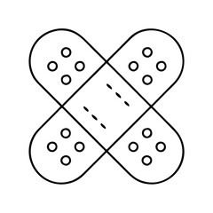 A simple line drawing of two adhesive bandages crossed over each other showing a crisscross pattern of first aid medical supplies
