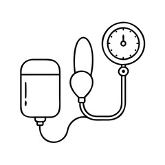 A line drawing of a sphygmomanometer used to measure blood pressure