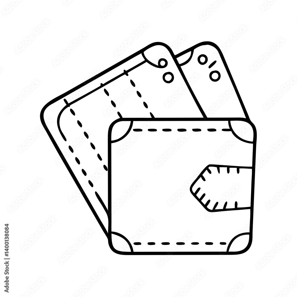 Poster a simple line drawing of a wallet with cards inside showing stitching details