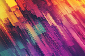 A vibrant abstract design with diagonal geometric shapes and a gradient of colorful hues.