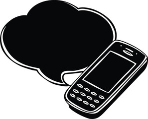 Phone call gesture silhouette, Silhouette of Mobile phone with speech bubble