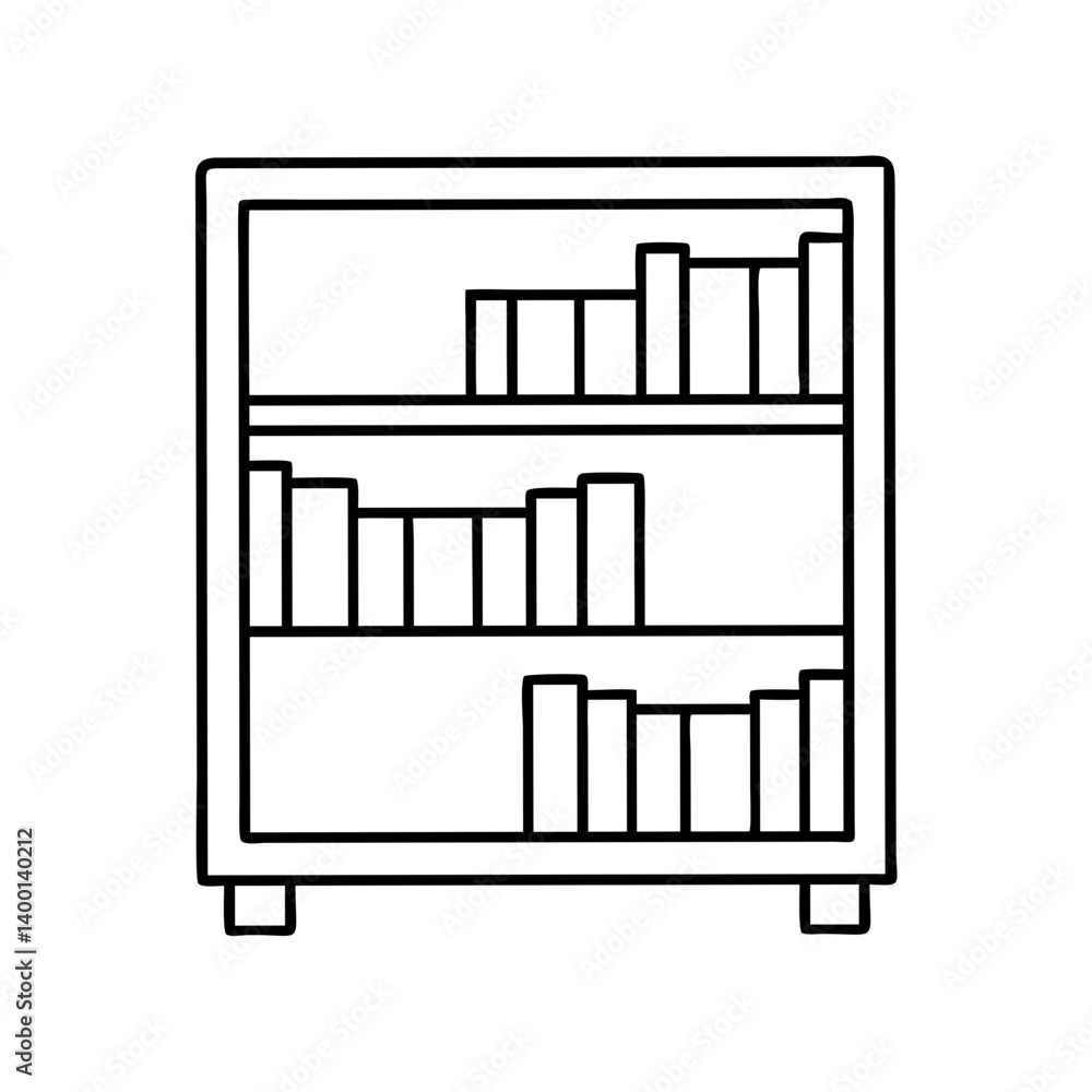 Poster a simple line drawing of a threeshelf bookcase filled with books