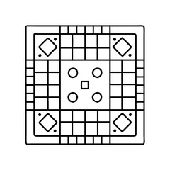 A Detailed Line Drawing of a Traditional Ludo Board Game Showing the Complete Layout