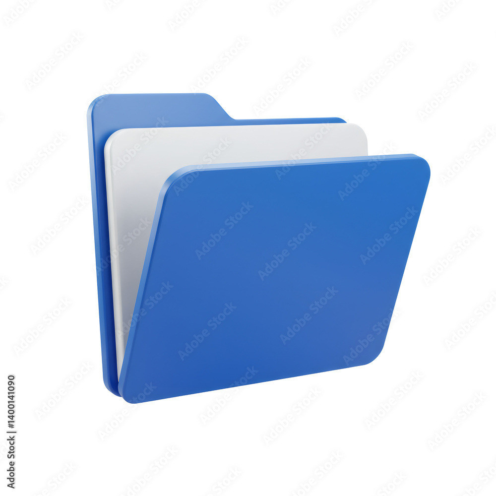 Poster blue 3d render of a file folder icon on transparent background