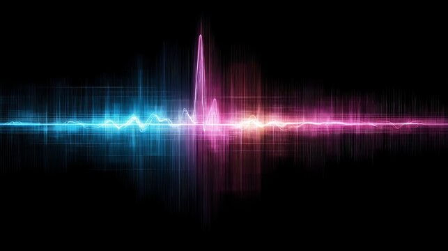 Colorful sound wave visualization on a dark background, dynamic audio spectrum representation