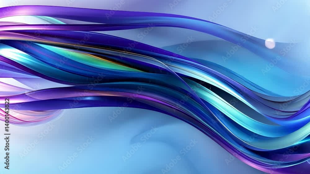 Poster wavy blue, purple gradients swirling with background particles, generating dynamic featuring soft di