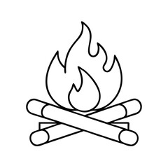 Campfire Icon Line Art Graphic Design Illustration Simple Bonfire Flame Wood Sticks