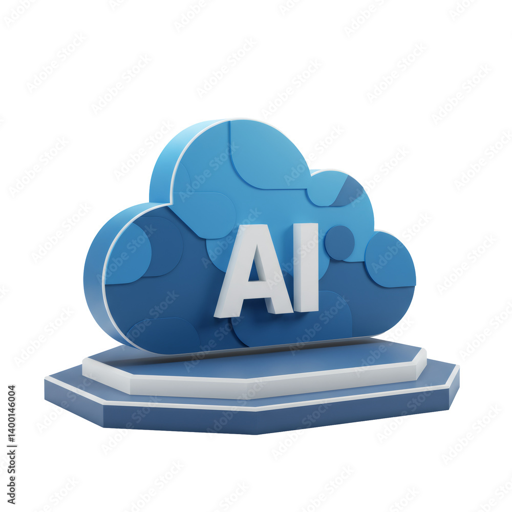 Poster abstract 3d ai cloud rendering in blue and white