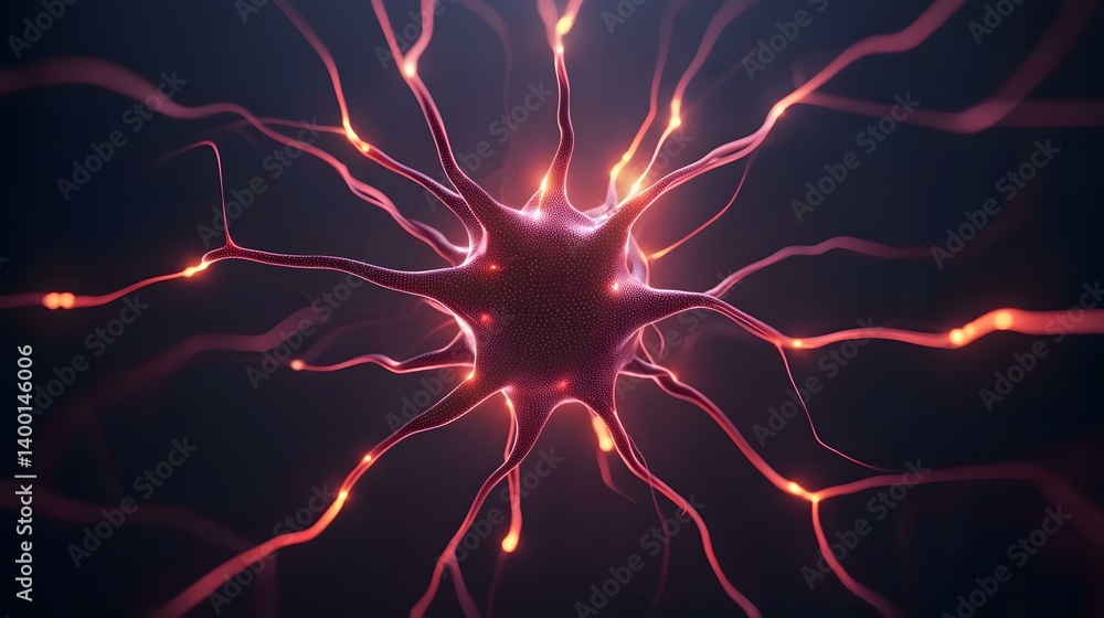 Poster the image shows a stylized representation of a neuron, a nerve cell, with its branching dendrites an