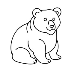 Adorable Cartoon Bear Cub Sitting Illustration Line Art Drawing
