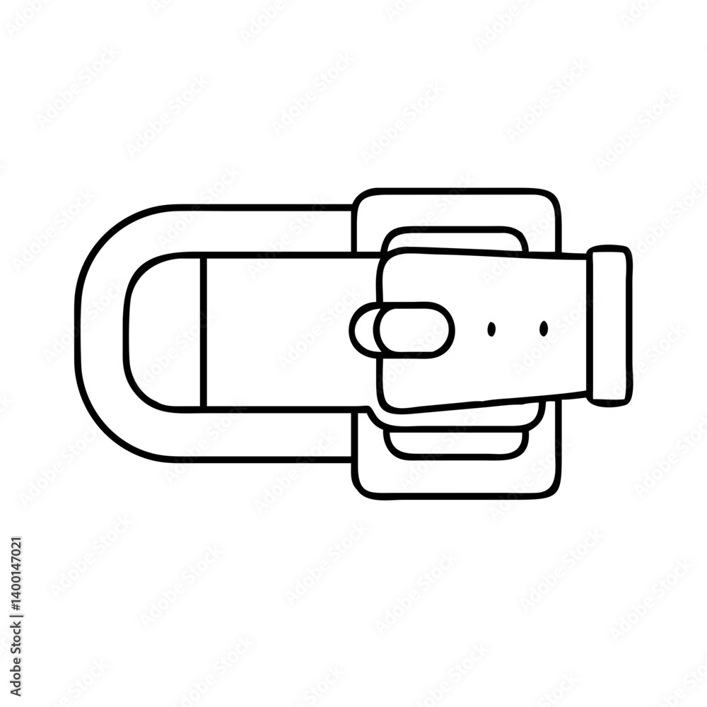 Poster top view illustration of a handoperated latch mechanism for securing a door or container