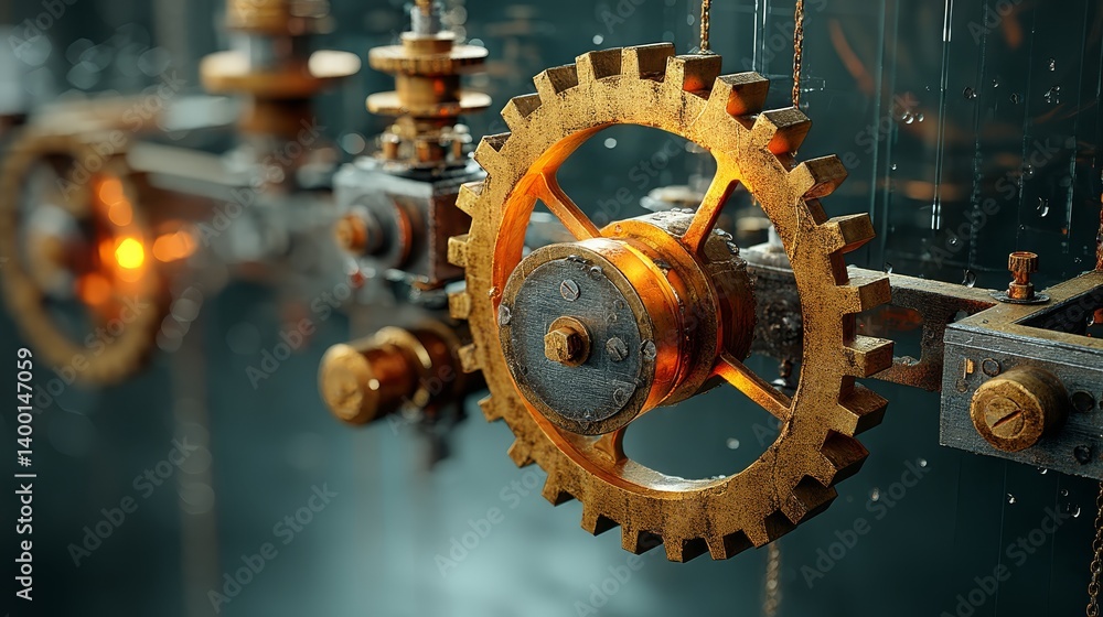 Poster intricate clockwork mechanism, complex design of gears and cogs