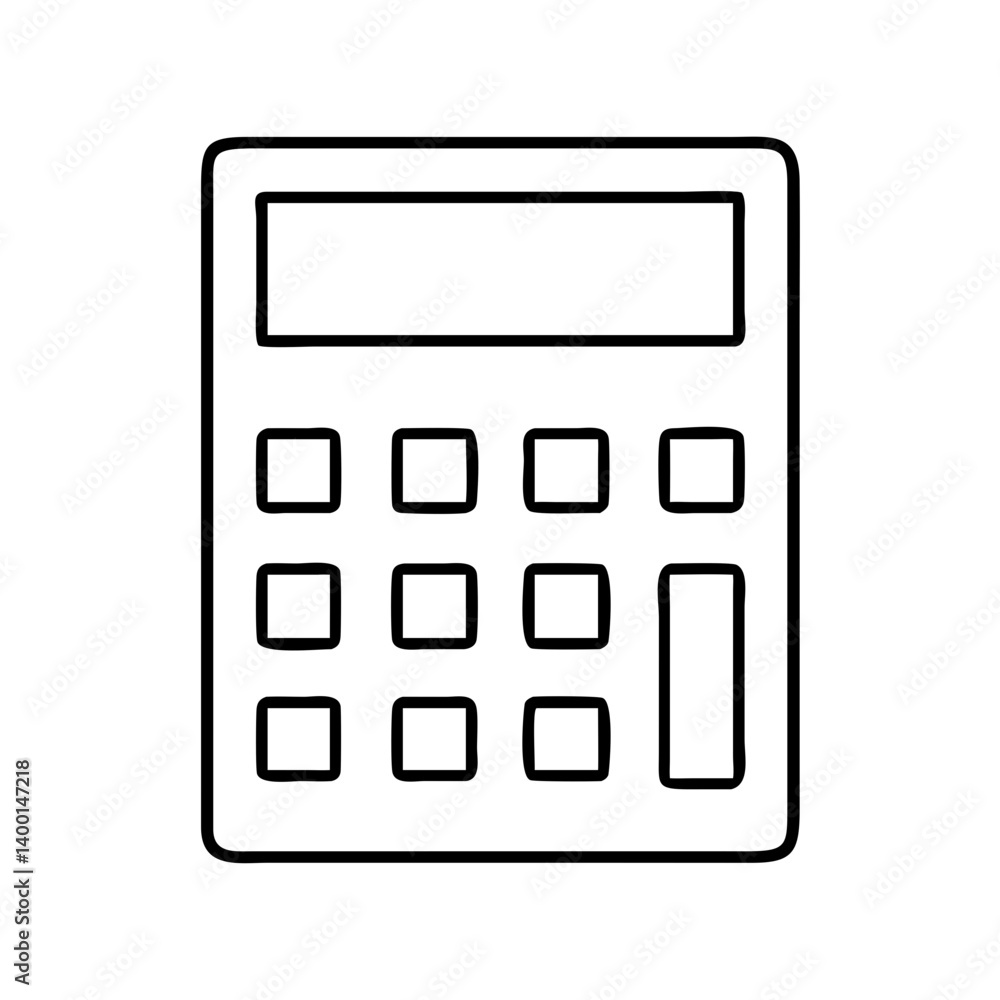 Poster simple outline drawing of a basic calculator for math calculations